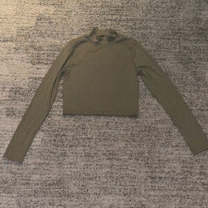 Forever 21 Olive Ribbed Long Sleeve Crop Top